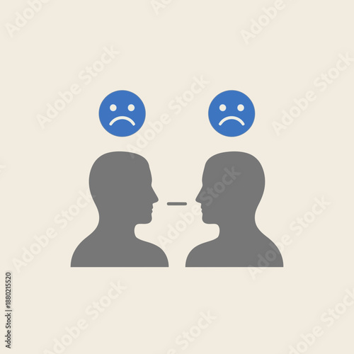 Two sad people icons facing each other with negative emotions
