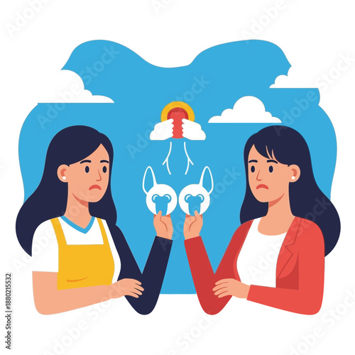 Two women holding masks, symbolizing hidden feelings and emotions