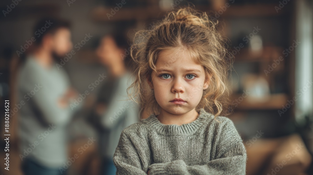 custom made wallpaper toronto digitalKid feels upset while parents are fighting in the background at home during the evening, showing how family conflicts affect children
