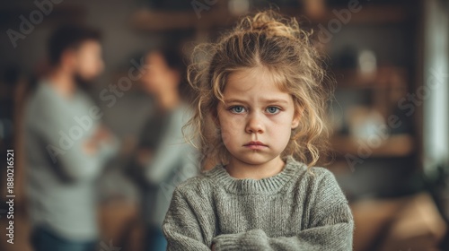 Wallpaper Mural Kid feels upset while parents are fighting in the background at home during the evening, showing how family conflicts affect children Torontodigital.ca