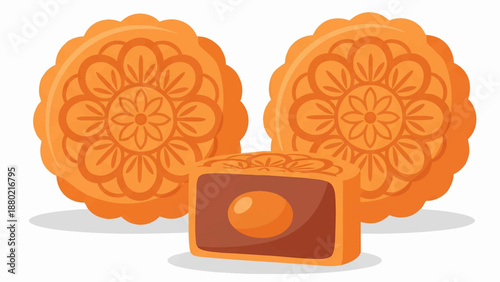 traditional Chinese mooncakes golden brown ornate floral pattern salted egg yolk filling Mid Autumn Festival pastry