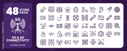 5G and 6G wireless network connectivity technology icons set vector