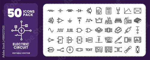 Electric Circuit and Electronics Component Icons Vector Set