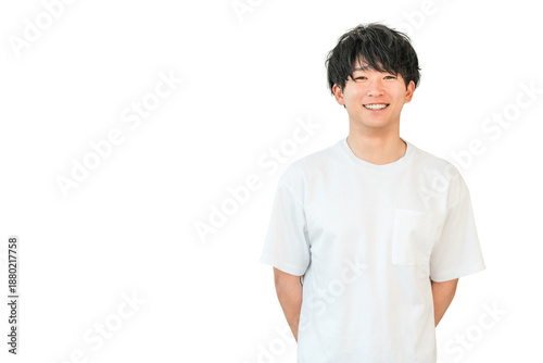 Tableau sur toile Smiling Asian man in an oversized t-shirt
