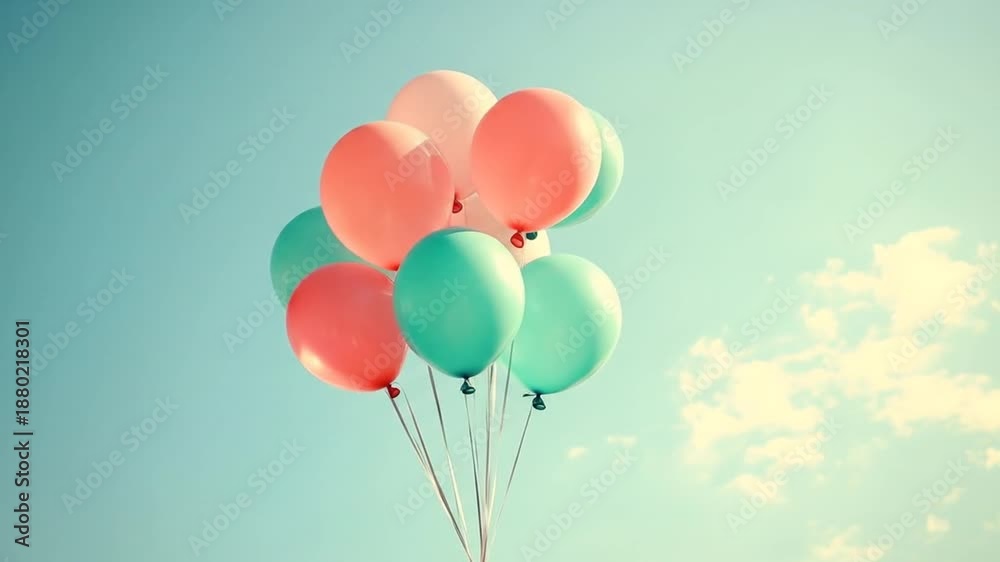 custom made wallpaper toronto digitalPastel blue and pink balloons float against a serene sky with soft clouds, vintage aesthetic