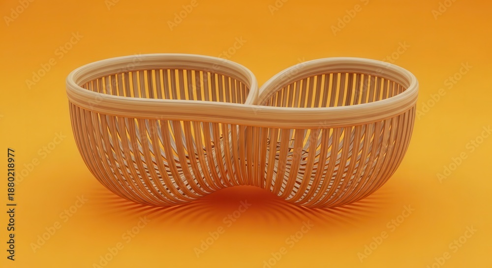 Obraz premium Double woven container exhibits an hourglass shape against a solid colored background.
