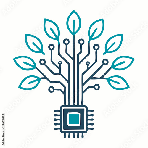 silicon sapling: circuit branches bloom from microchip roots in a tree of tech and ecology