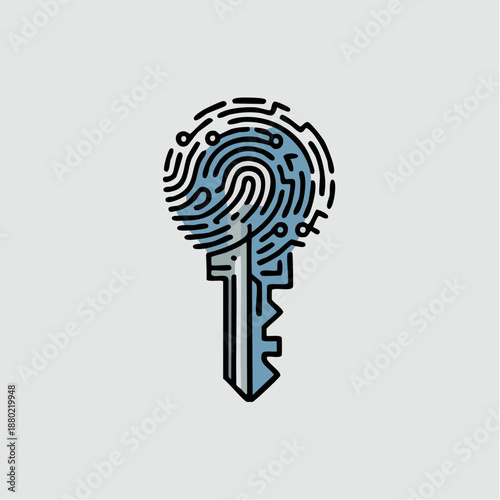 identity key: fingerprint etched in circuits crowns a metallic shaft of secure access