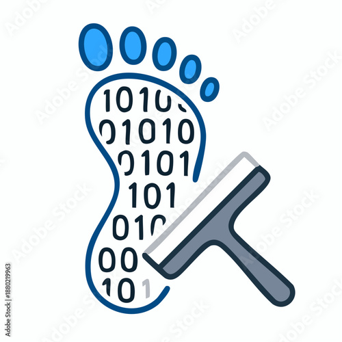 vanishing trace: binary footprint fades beneath a squeegee in a symbolic swipe of digital erasure