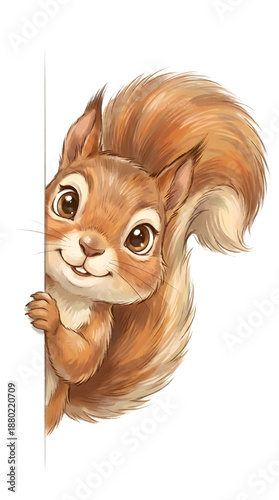 Adorable Brown Squirrel Peeking Around a Corner - Fluffy Rodent Illustration 