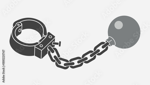 Vector Illustration of Ball and Chain Leg Cuffs for Prisoners
