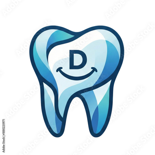 Happy dental tooth icon with letter D logo isolated on white background