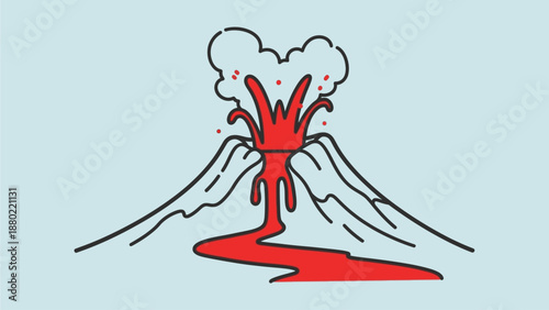 Vector Sketch Illustration of Volcano or Geyser Erupting Hot Lava - Hand-drawn Outline
