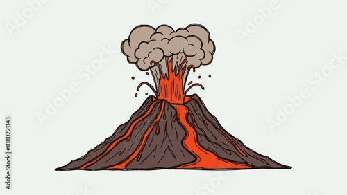 Vector Sketch Illustration of Volcano or Geyser Erupting Hot Lava - Hand-drawn Outline