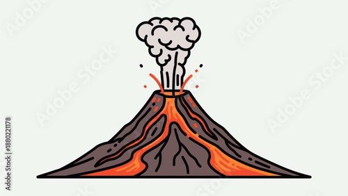 Vector Sketch Illustration of Volcano or Geyser Erupting Hot Lava - Hand-drawn Outline