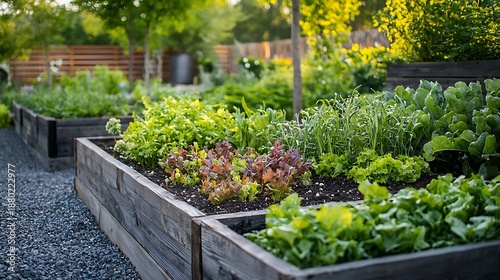 Thriving Garden: A vibrant garden bed flourishing with various leafy greens and lush vegetables. Showcasing the beauty of organic cultivation.