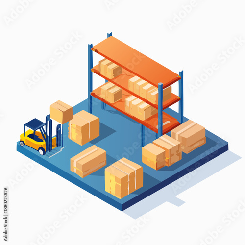 Warehouse storage with forklift and boxes.