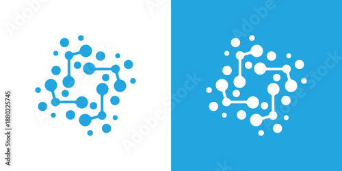 Dual meaning logo combining a molecule and connected dots, symbolizing science, connectivity, innovation, and integrated research or technology systems.
