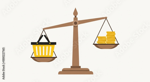 World Consumer Rights Day Balancing the cost of goods versus monetary value on scales of justice, representing economic decisions and consumer choices