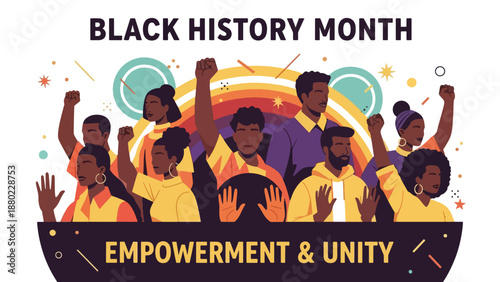 A vibrant illustration of diverse people celebrating Black History Month