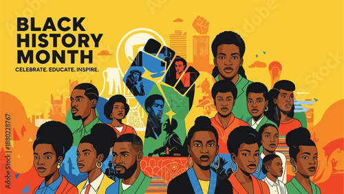 A vibrant illustration of diverse people celebrating Black History Month (3)