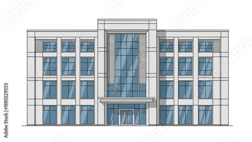 Modern office building exterior with a sleek, contemporary architectural design, featuring large windows and a prominent entrance, symbolizing business infrastructure and urban development