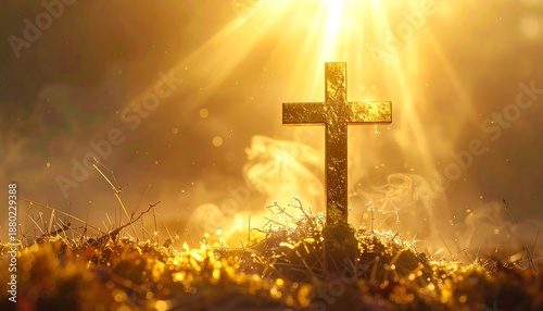 The Cross of Christ illuminated by divine golden rays of light.