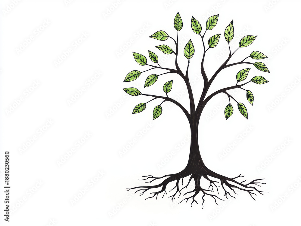 Fototapeta premium Tree nature growth root branch leaf ecology environment tree with roots illustration captures nature growth and ecology concept with simple green