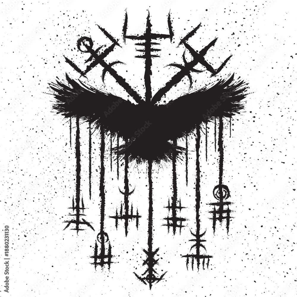 Fototapeta premium Abstract grunge vegvisir raven silhouette
