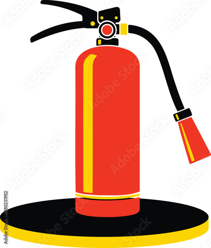 Red and Yellow Fire Extinguisher with Black Hose and Nozzle
