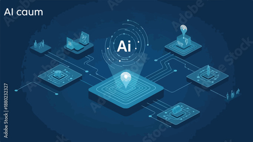 AI concept with interconnected squares and symbols