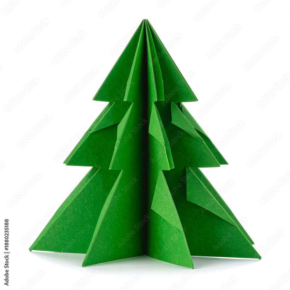 Fototapeta premium Green Origami Christmas Tree Sculpture Folded From Paper