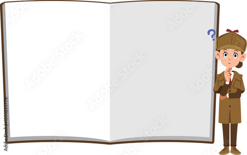 ノートの前で問題について考える女性の探偵