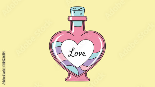 A cute vector love illustration on Valentine's Day February 14th with isolated elements in a heart-shaped perfume bottle design