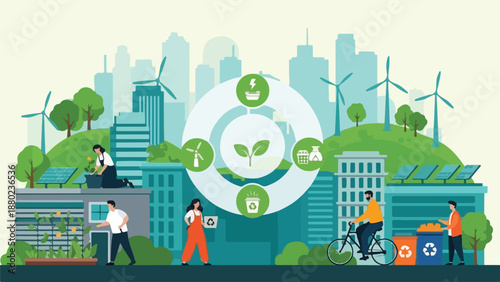 Eco-friendly cityscape with green initiatives