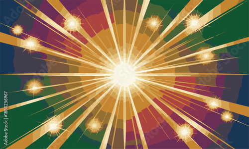 Abstract burst of light background with glowing solar rays and bright flare particles in spectrum