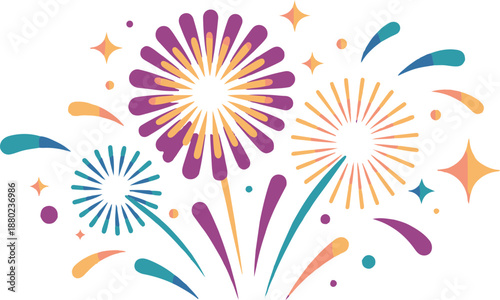 Festive firework display collection with vibrant purple and blue sparkles for holiday celebration