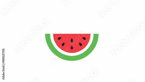 A simple illustration of a watermelon slice with green rind and red pulp on a white background.