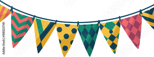 Colorful hanging pennants string of flags for celebration party or carnival decoration illustration