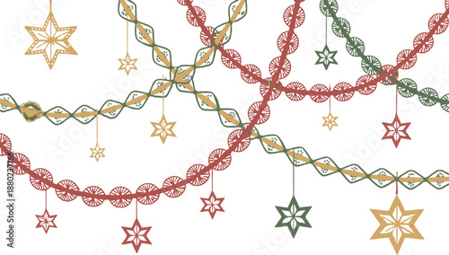 Intertwined holiday garlands with stars festive seasonal seamless abstract pattern illustration