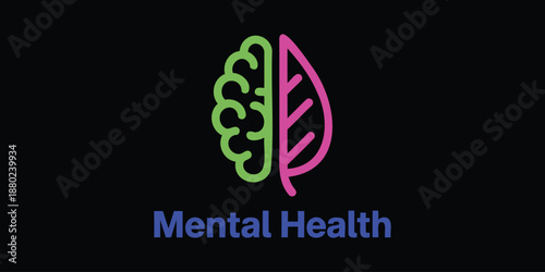 brain leaf mental health logo vector illustrating organic psychology concept for counseling therapy emotional wellbeing mindfulness wellness clinics and healthcare branding.