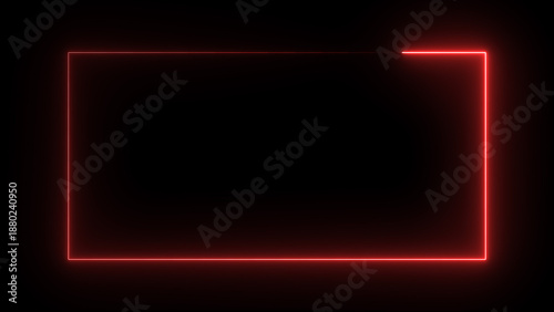 4k Abstract neon glowing frame rectangle illustration in cyan and blue color 4k illustration. neon Rectangle icon illustration. on a black background.