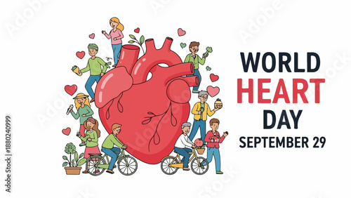 Illustration of people around a heart for World Heart Day