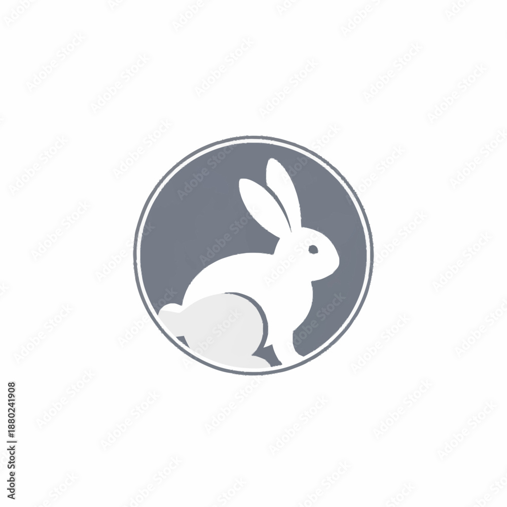 Fototapeta premium Minimalist White Rabbit Logo Design in a Circular Frame.