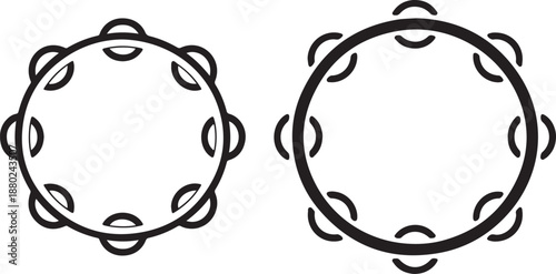 Two tambourine musical instrument line icons for percussion performance and celebration rhythm beat