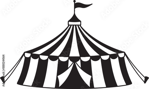 Circus tent silhouette with striped pattern and waving flag on top for carnival entertainment theme