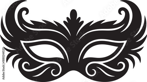 Masquerade mask silhouette with ornate flourishes and decorative details for carnival mystery party
