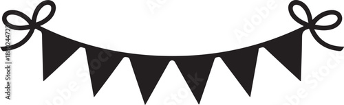 Black festive bunting flags garland silhouette with bows for party decoration or event backdrop art