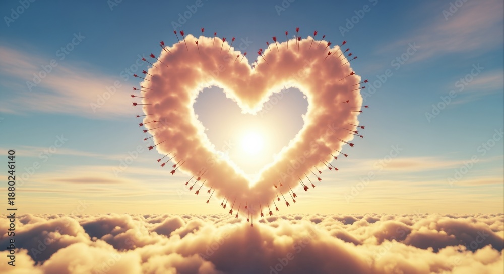 Fototapeta premium Heart Shaped Cloud Formation on Sky, Dreamy Cloudscape, Love Concept, Romantic Sky Background