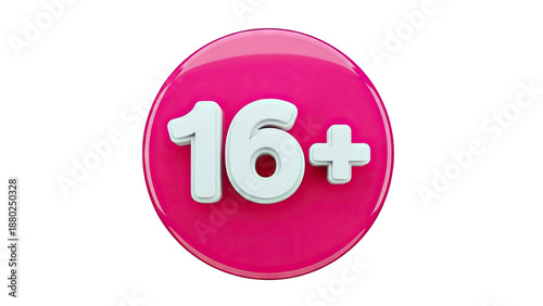 16+ rating symbol on a pink circle